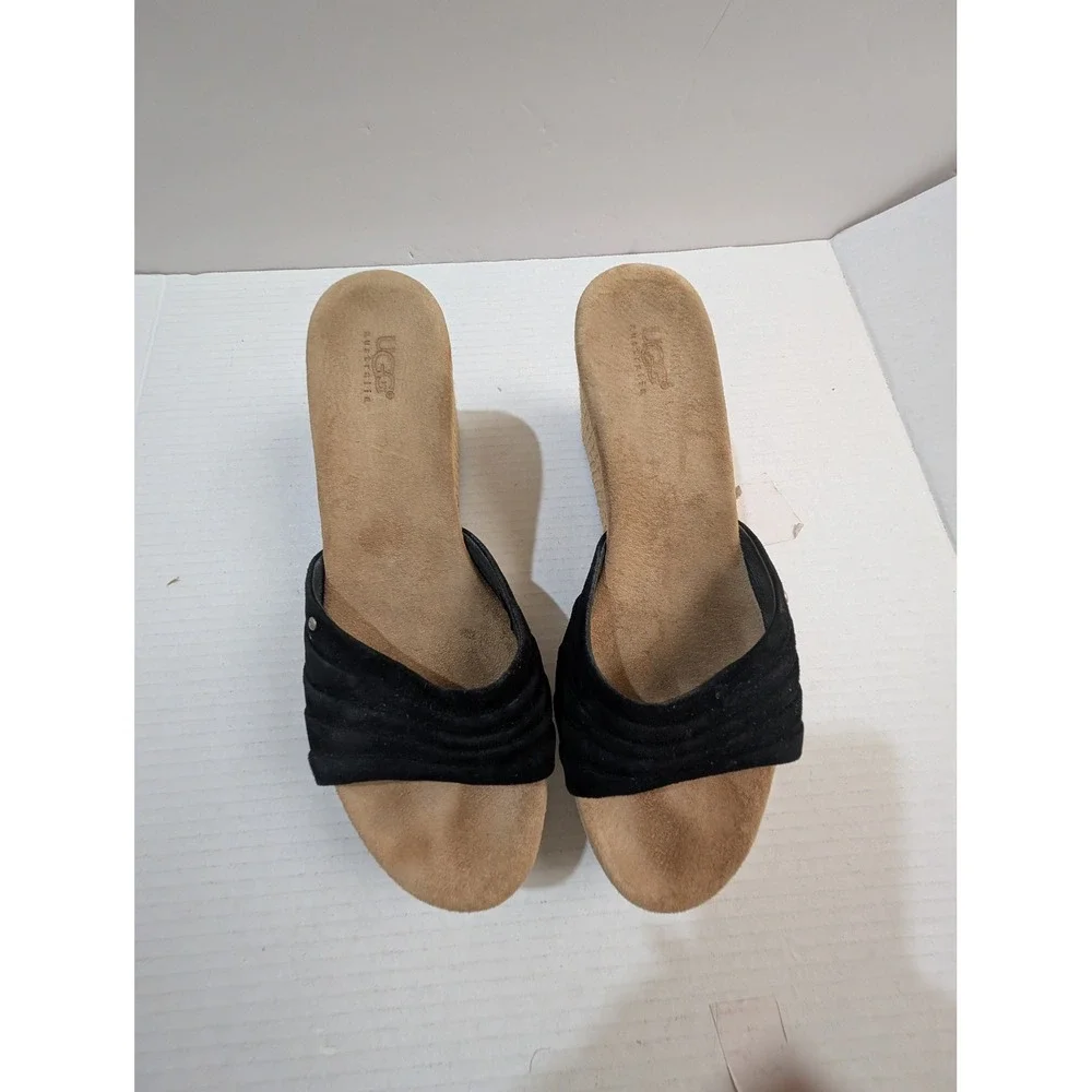 UGG Australia Lucianna Black Suede Jute Wedge Slide Sandals Womens 10 3100